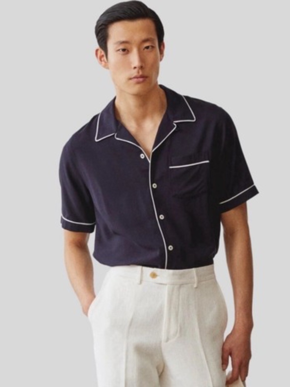 TODD SNYDER TIPPED JAPANESE CAMP COLLAR Polo Shirt XS Navy Blue Pajama Knit